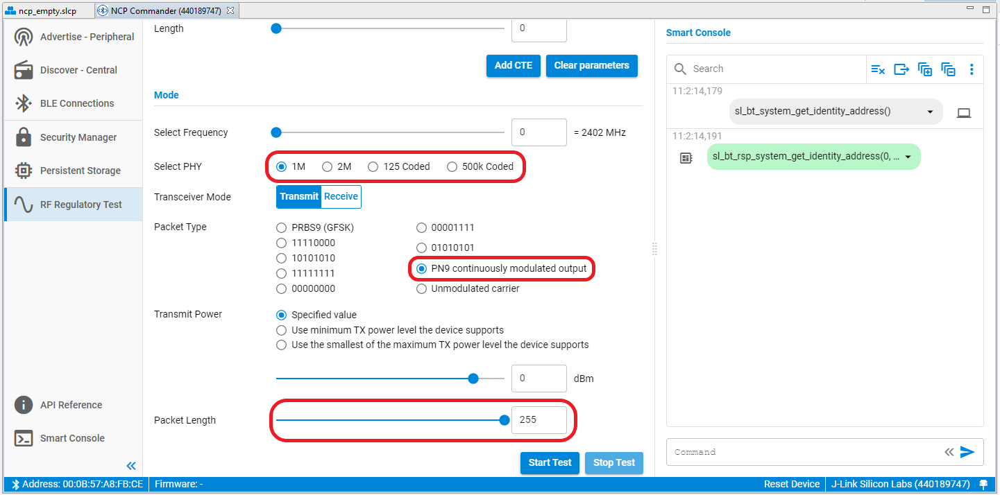 Selecting the PHY and Other Parameters with Bluetooth NCP Commander