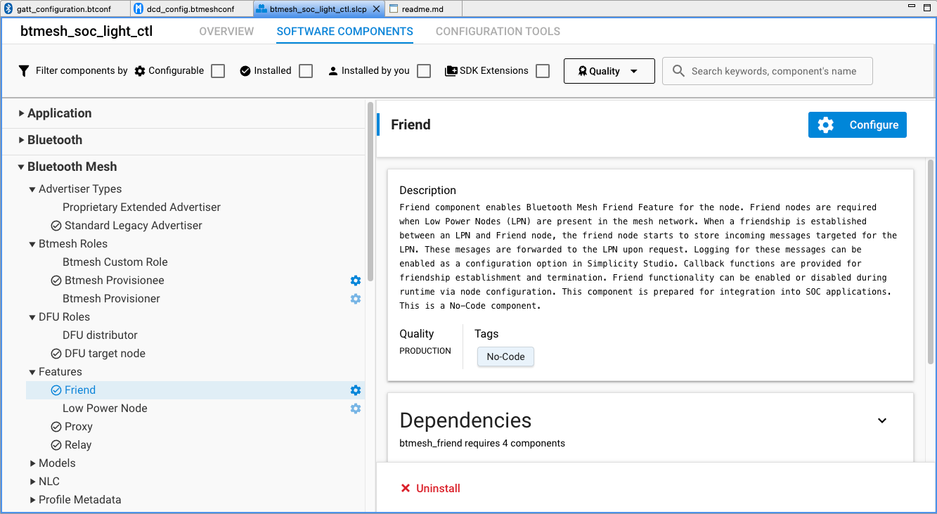Project Configurator, Software Components Tab