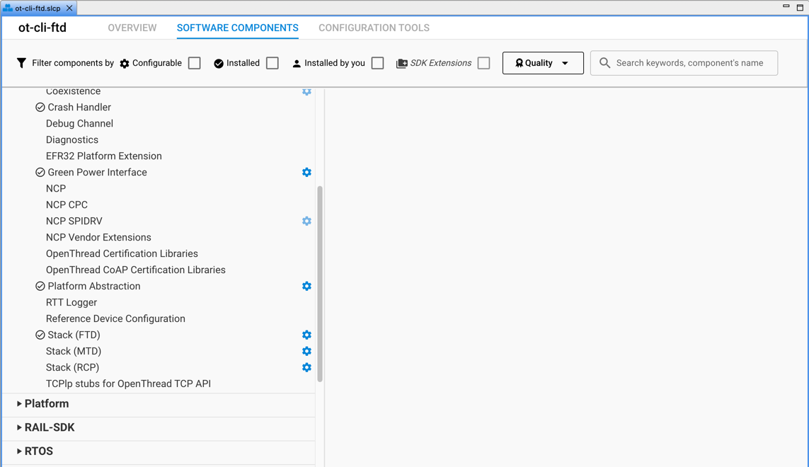 Software Components tab