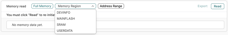 Memory read section with memory range options and export controls