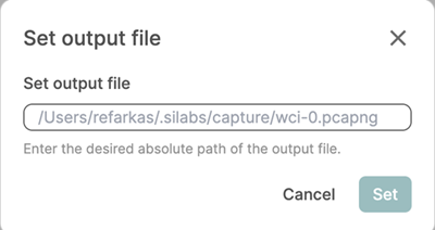 Folder selection dialog for capture output file location