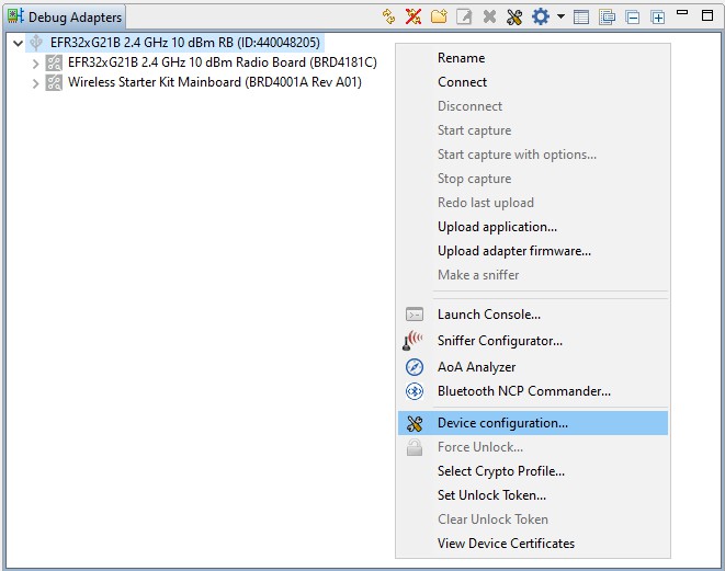 Debug Adapters Context Menu