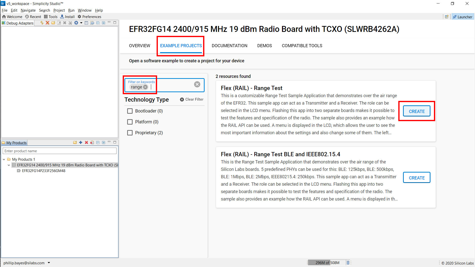 Build a Range Test Example Application 1
