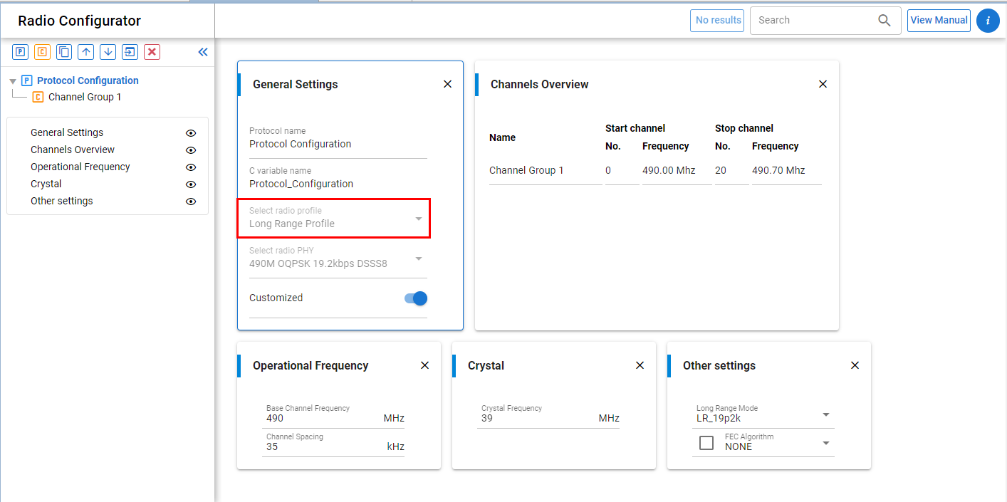 Long Range Profile in the Radio Configurator