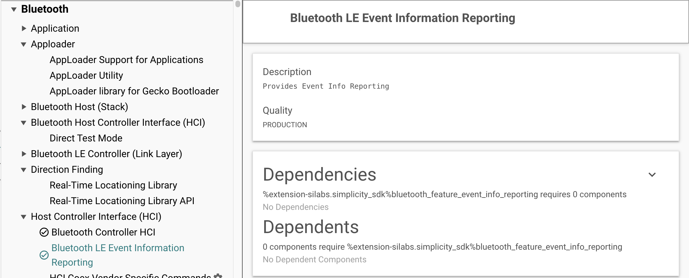 Bluetooth LE Event Information Reporting component