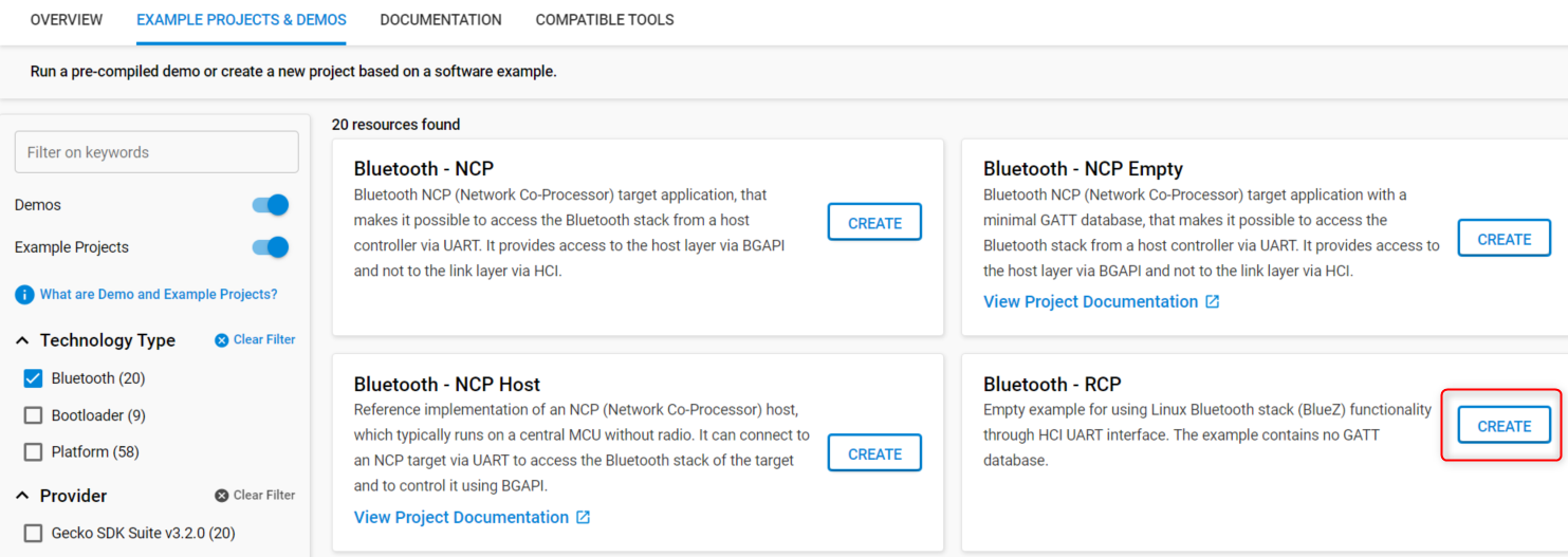 Create Bluetooth RCP project