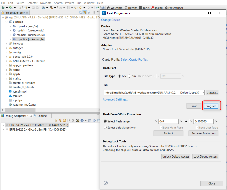 Flash to the target device