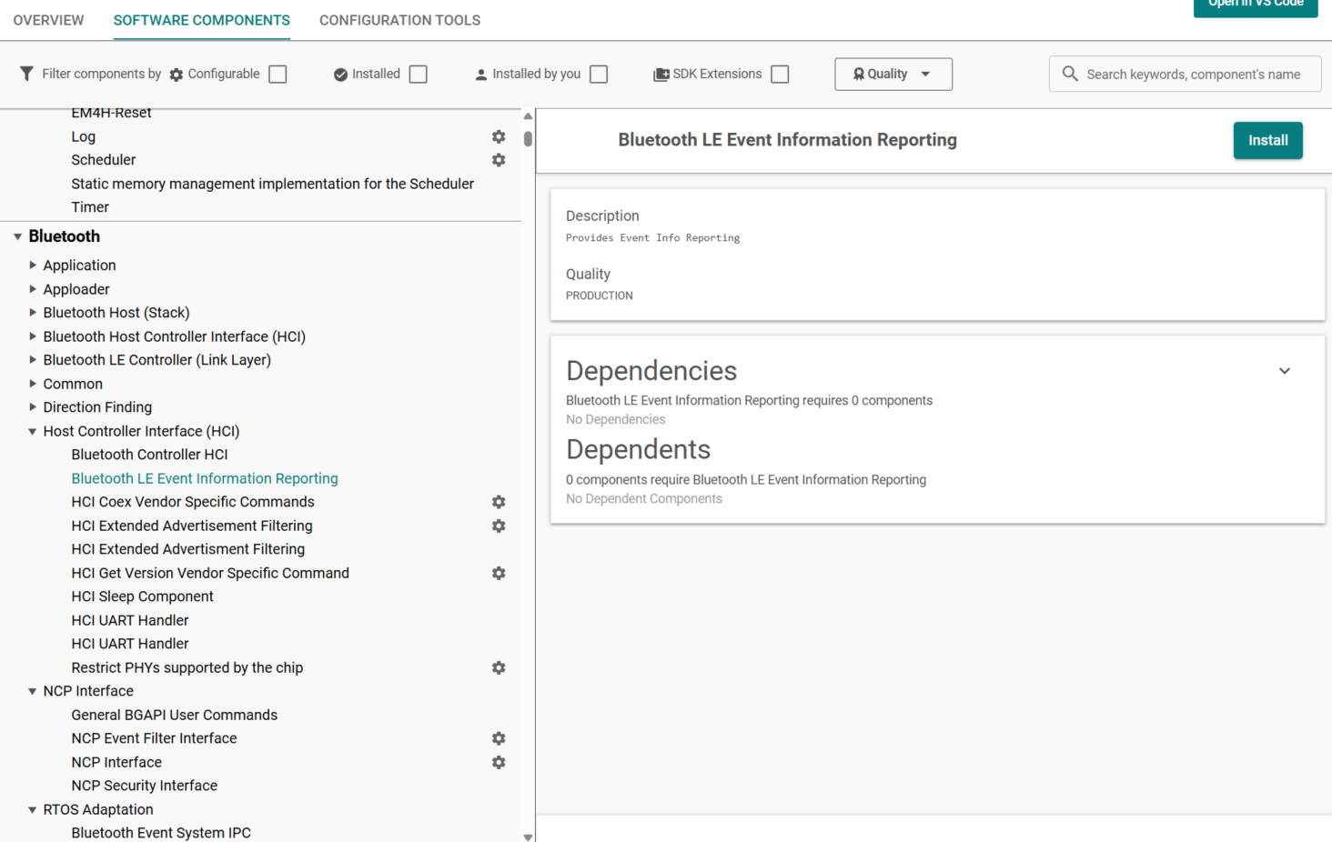 Bluetooth LE Event Information Reporting component