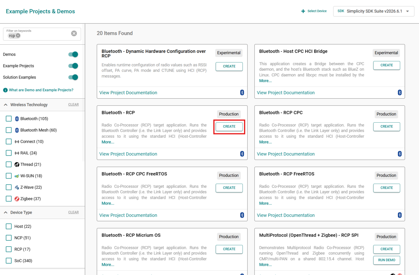Create Bluetooth RCP project