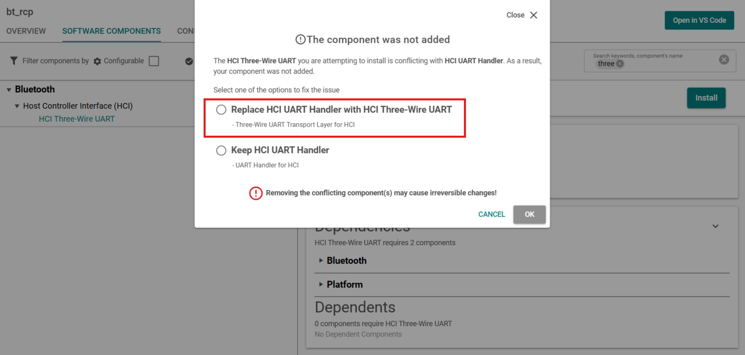 HCI Three-Wire UART component