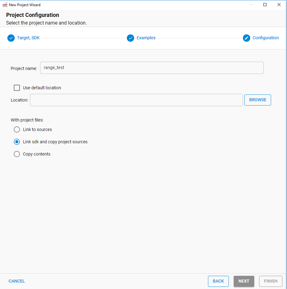 Configuration in the New Project Wizard