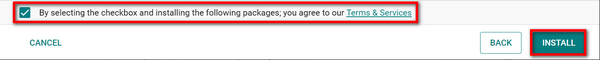 Accept the terms and services check box and Install button