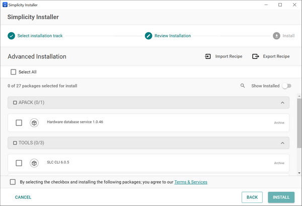 Available packages in the Advanced installation track