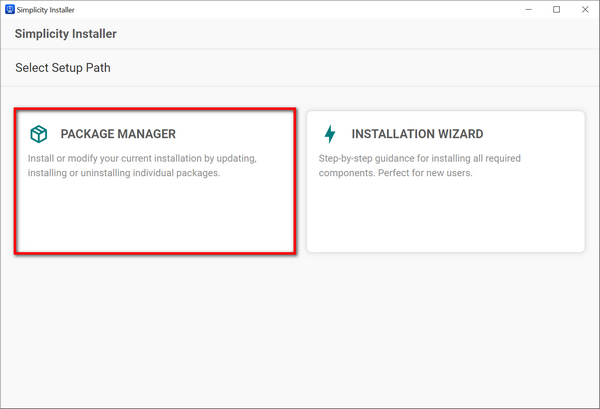 Package Manager tile in Simplicity Installer