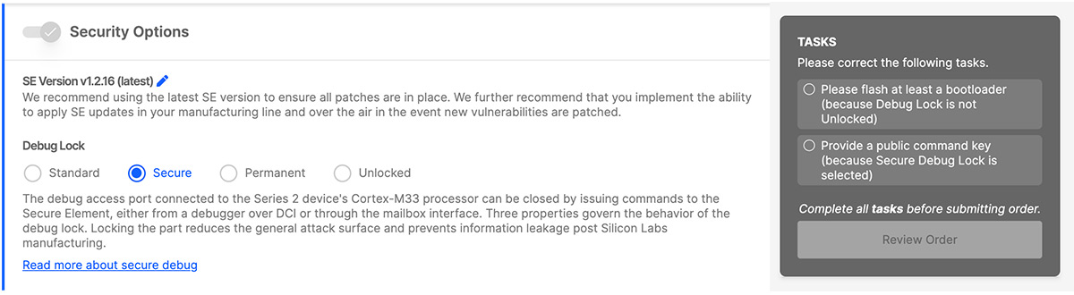 CPMS Security Options Debug Lock screenshot