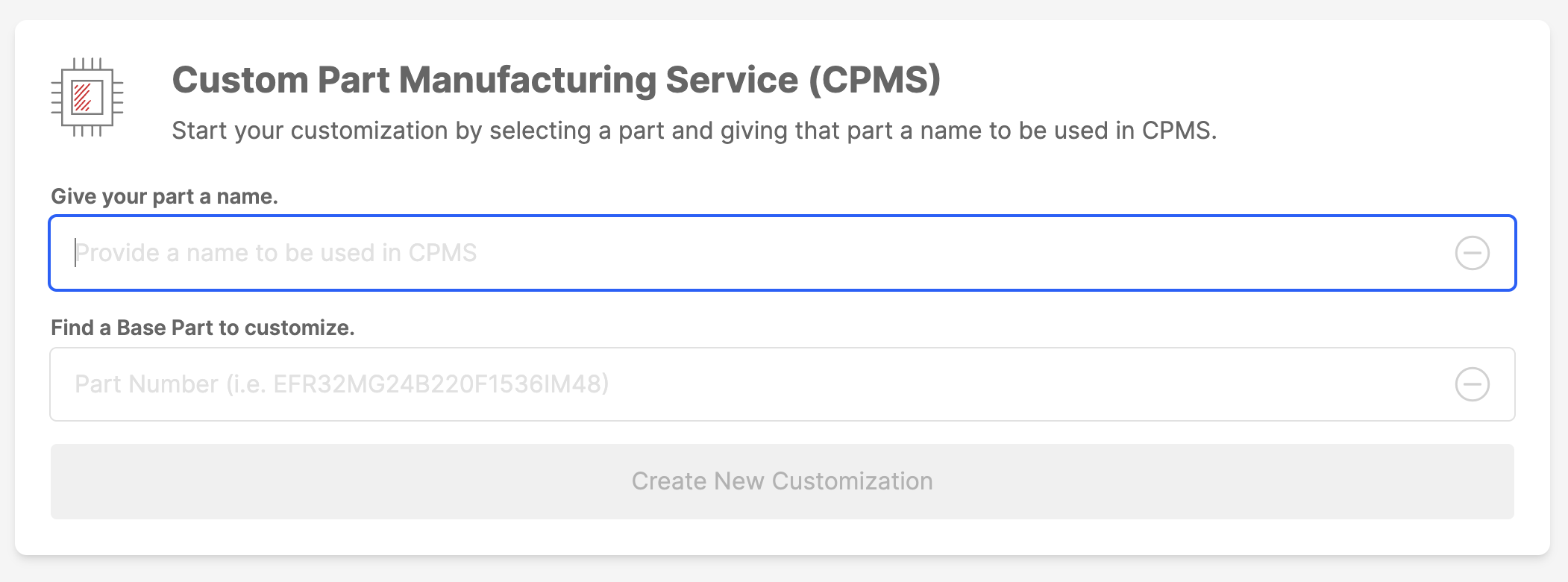 CPMS Part Name Entry screenshot