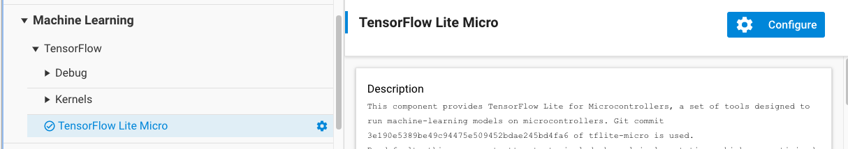Open the Component Configuration UI for the TensorFlow component