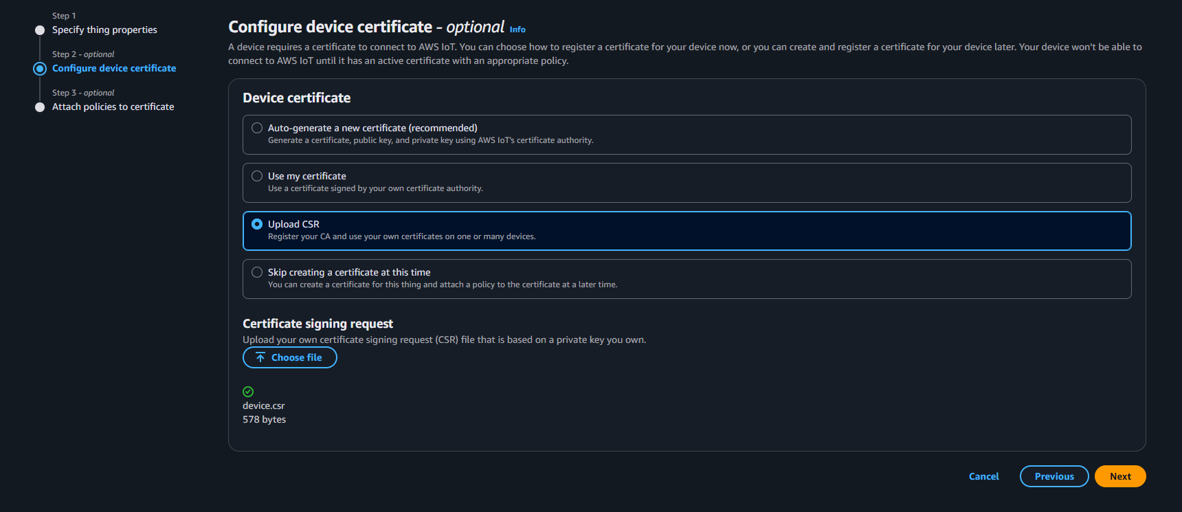 Upload CSR