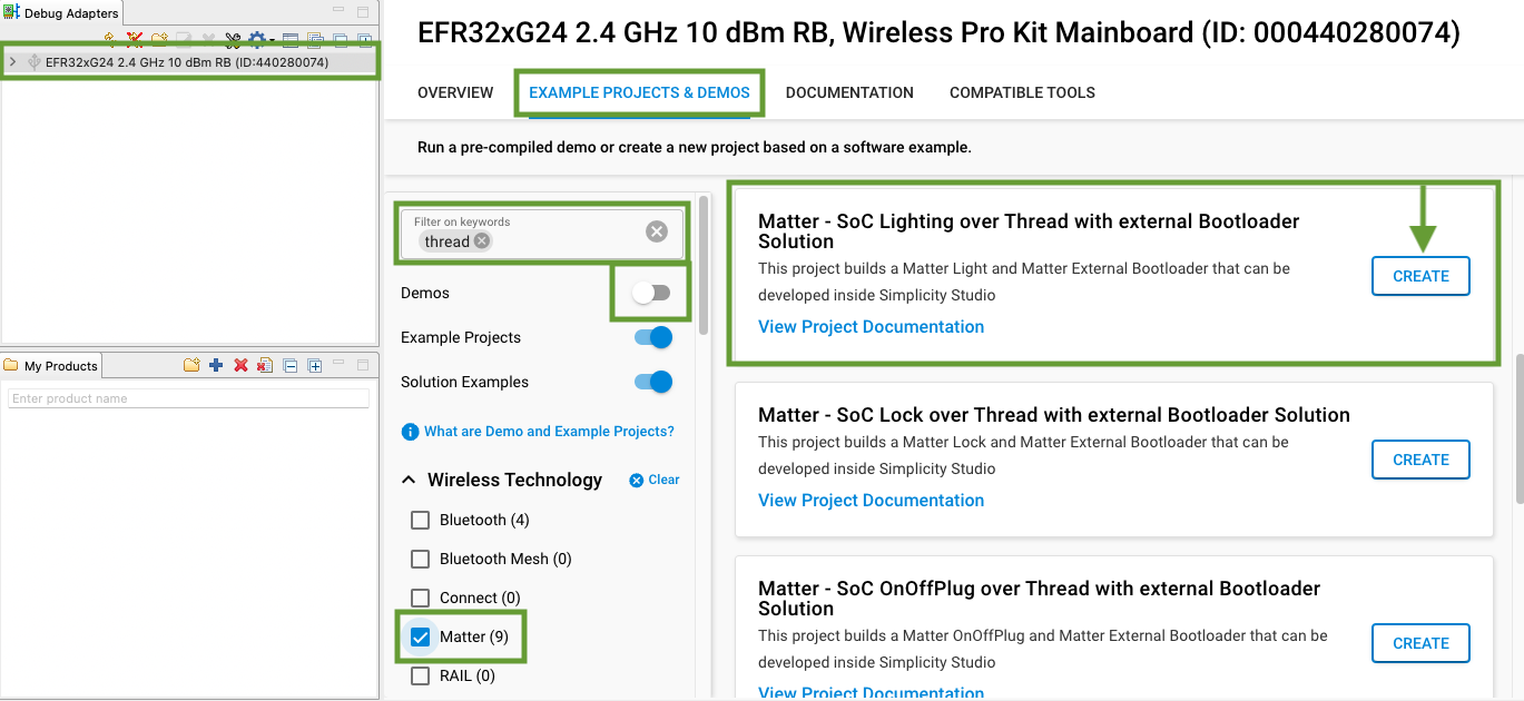 Select the example project