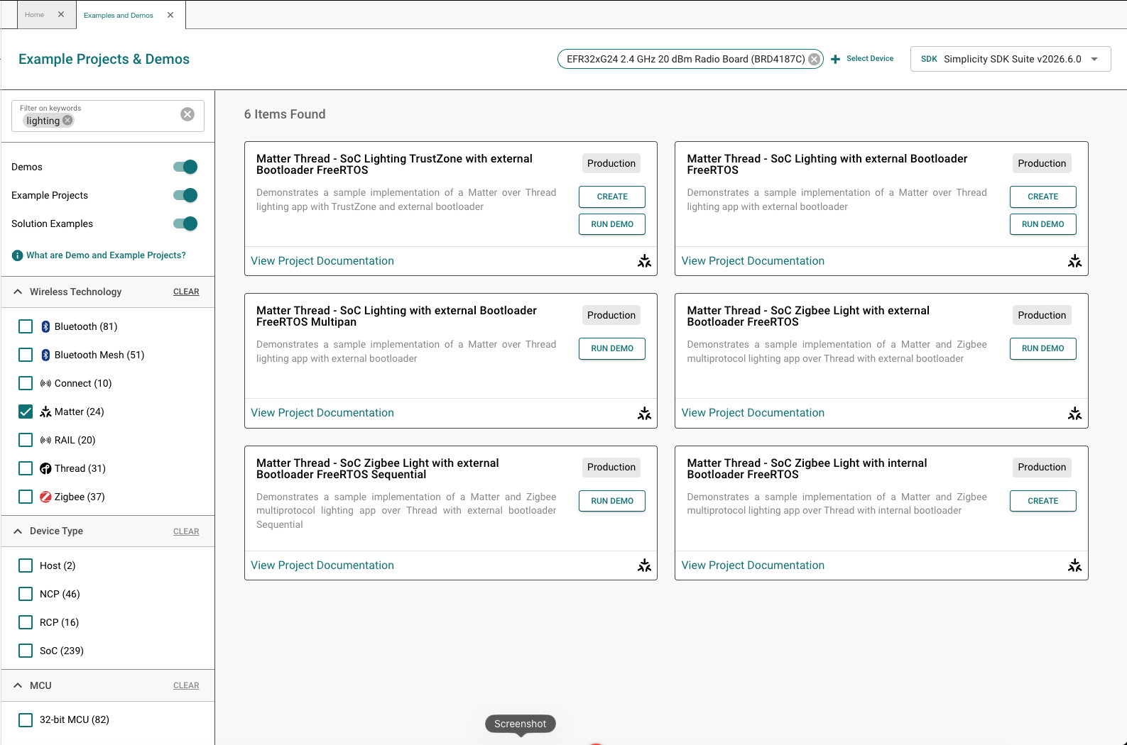Select the example project