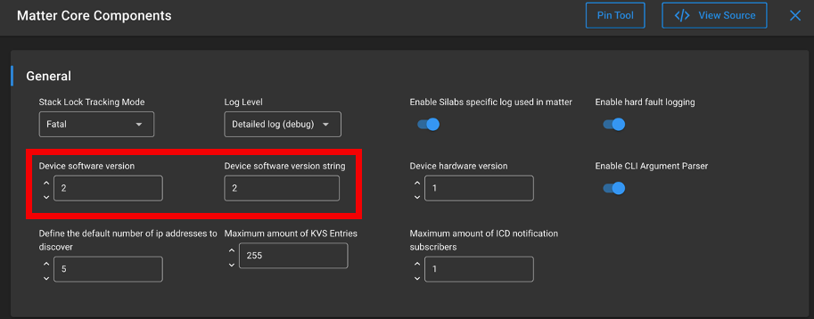 Matter app version number