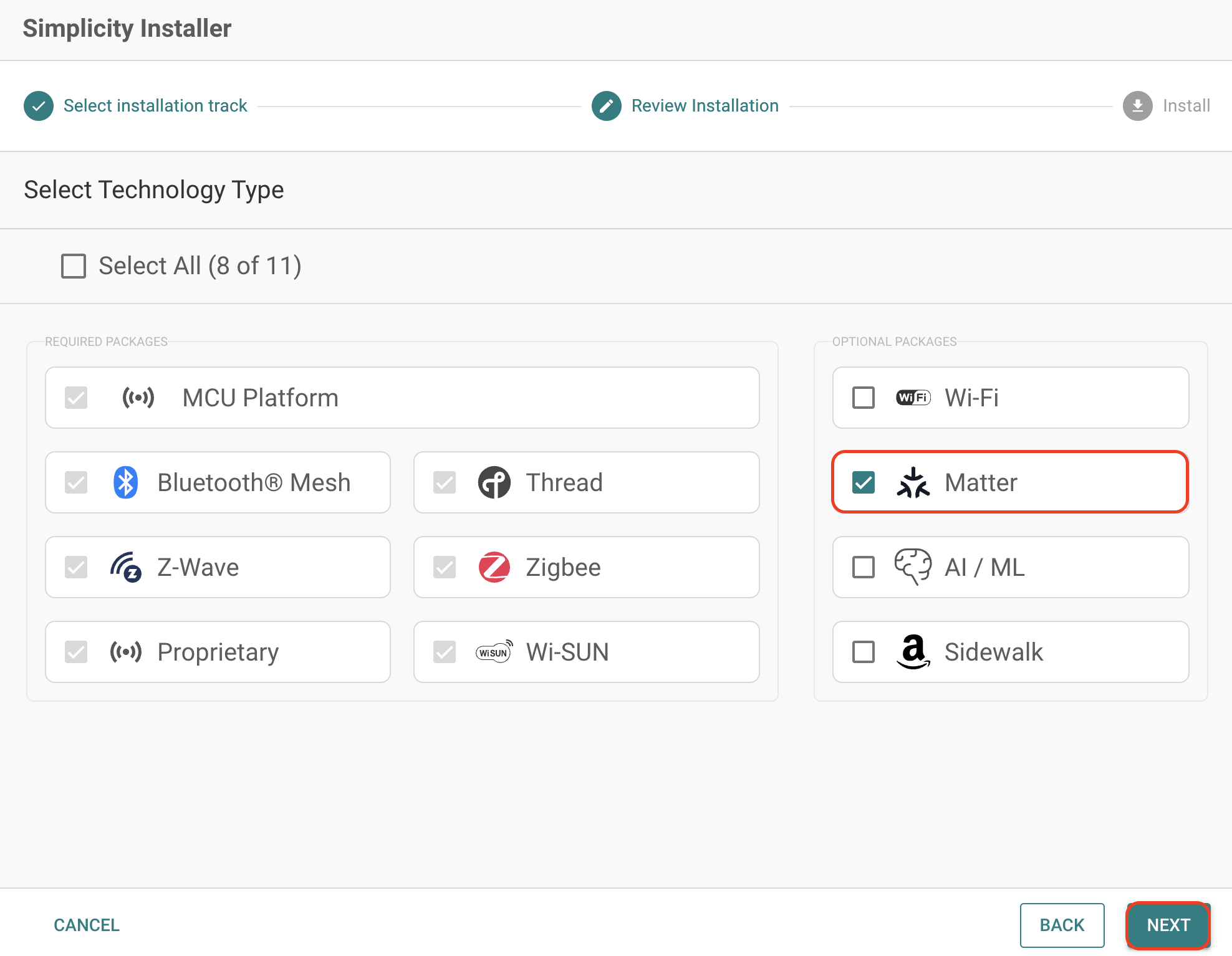 Installing the Matter Extension