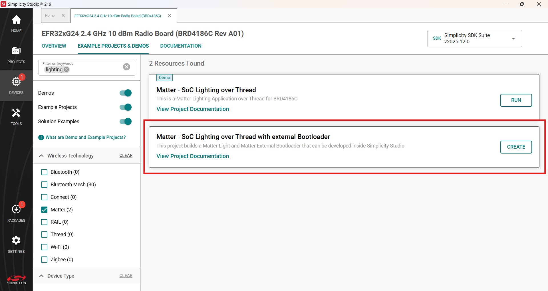 Lighting over Thread example