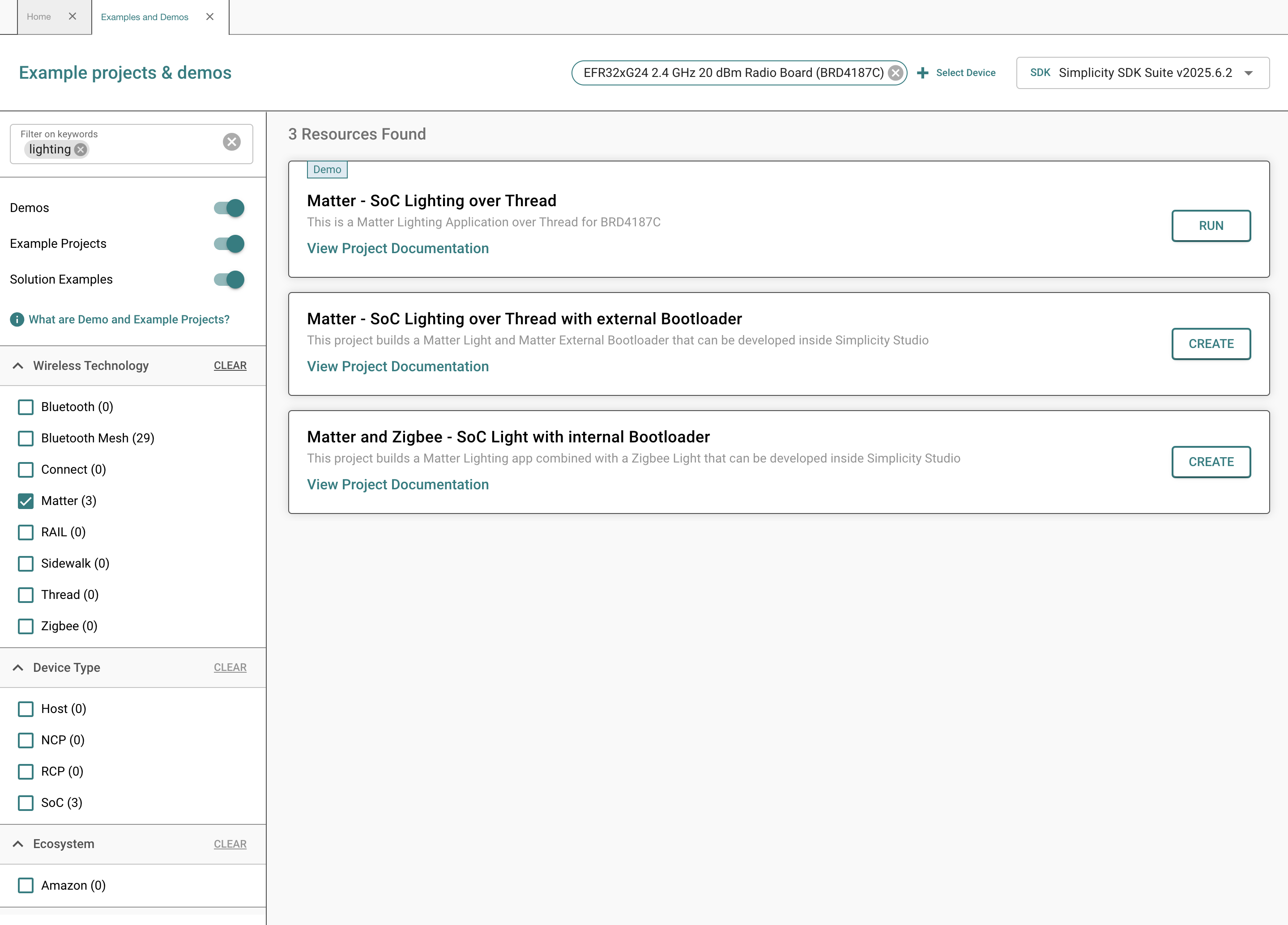Simplicity Studio Example Projects & Demos