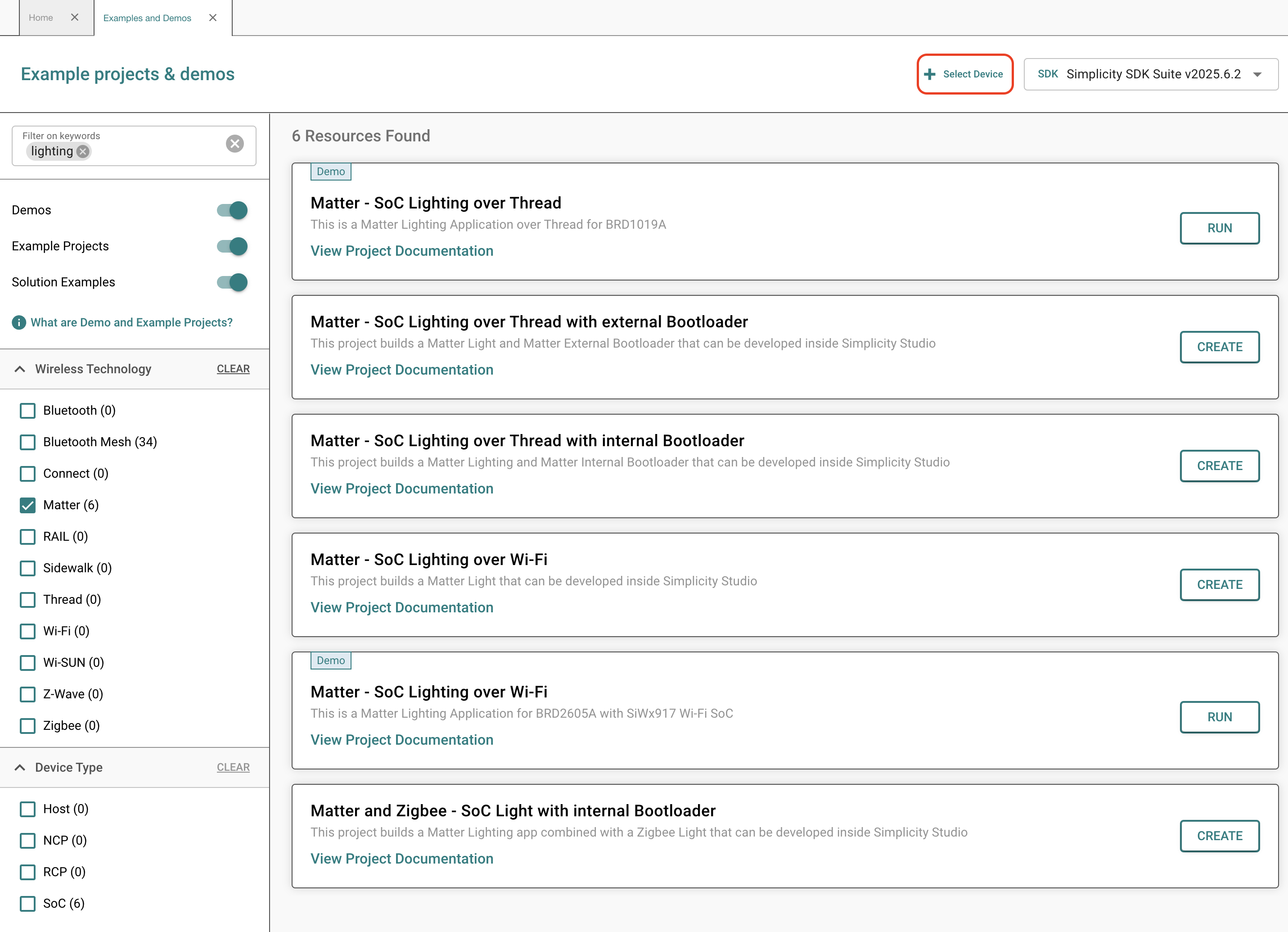 Simplicity Studio Example Projects & Demos