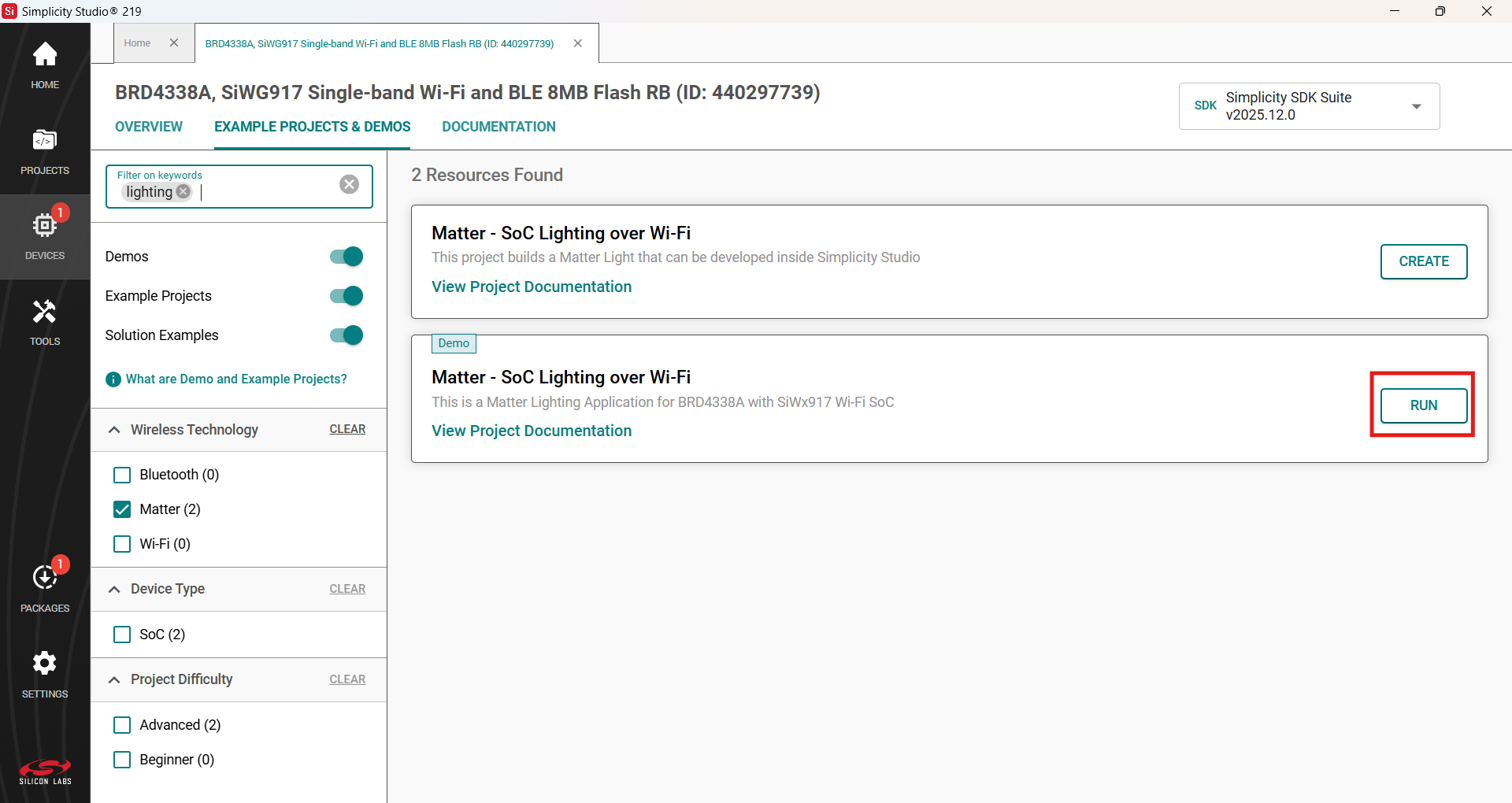Simplicity Studio Example Projects & Demos