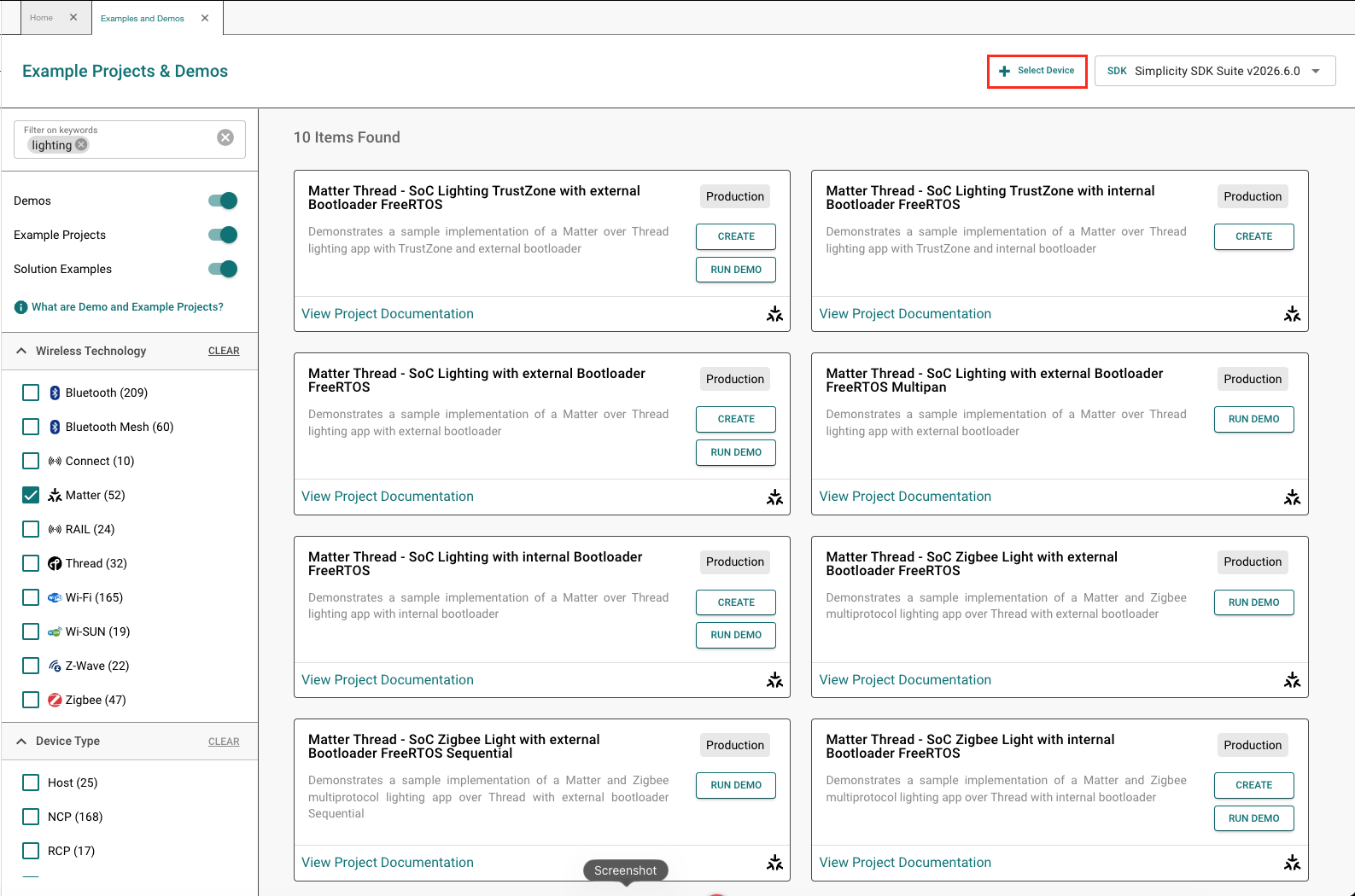Simplicity Studio Example Projects & Demos