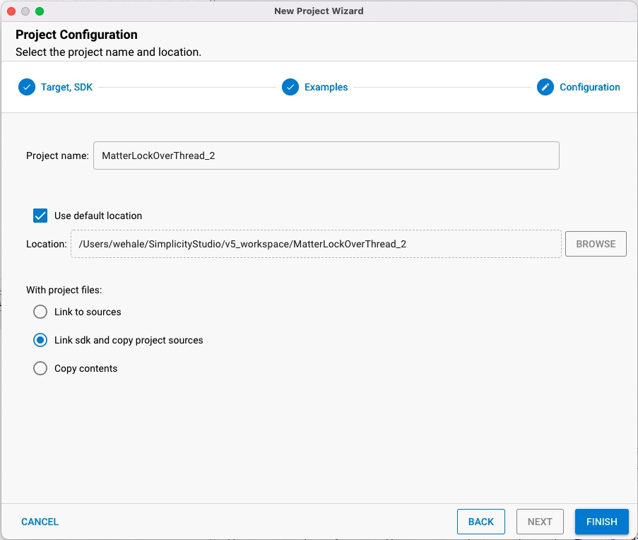 New Project Wizard Project Configuration