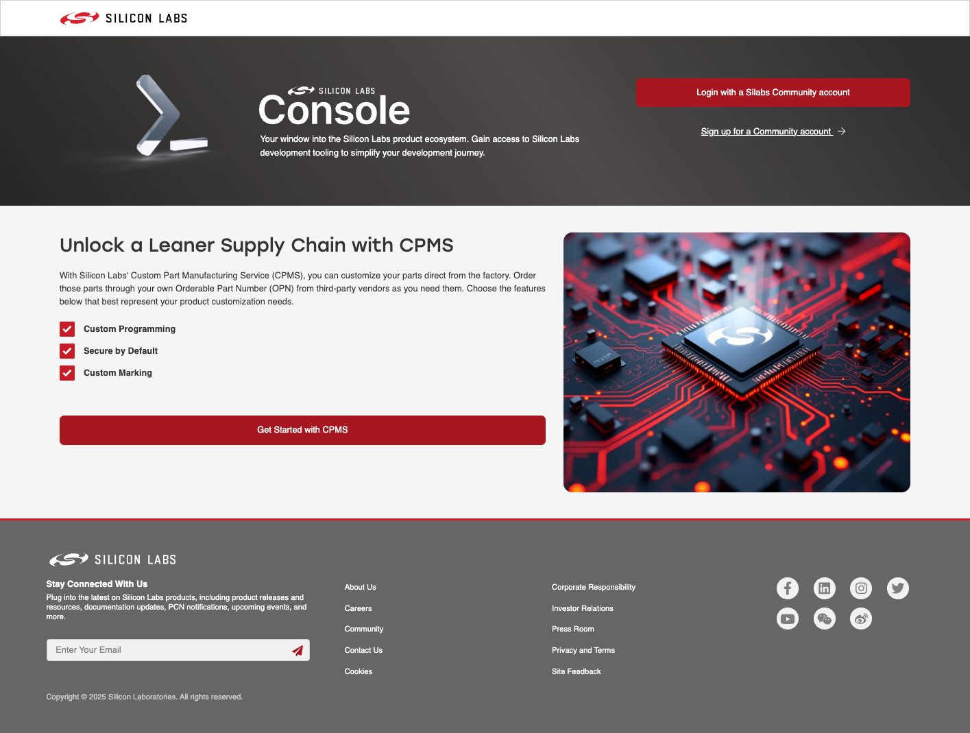 CPMS Console Landing Page screenshot