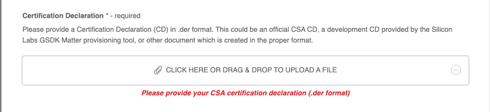 CPMS Matter Certification Declaration upload screenshot