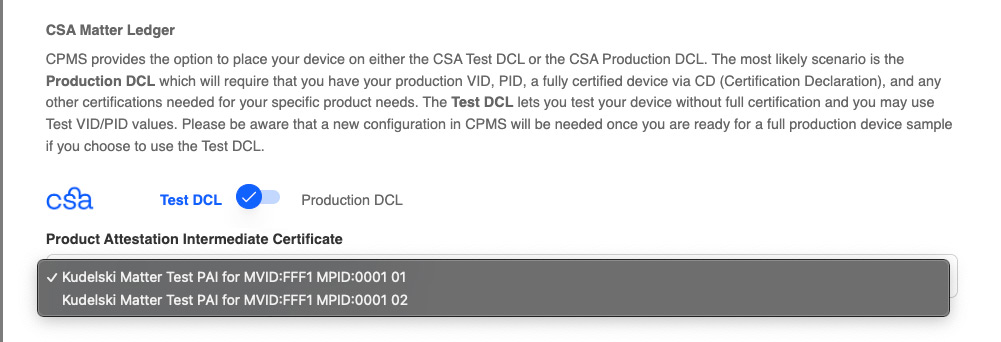 CPMS Matter Test PAI selection screenshot