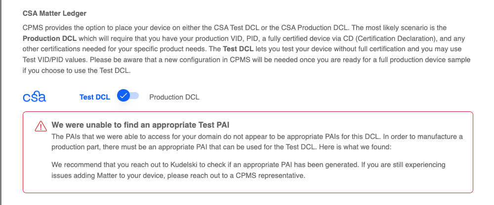 CPMS missing specific DCL PAI information screenshot