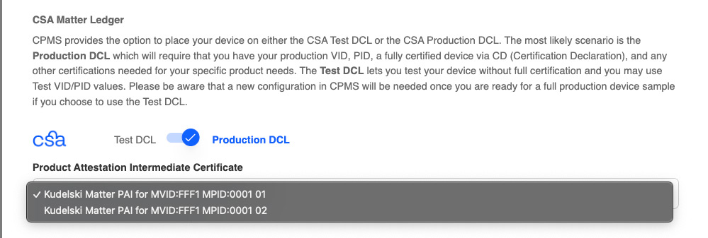 CPMS Matter Production PAI selection screenshot
