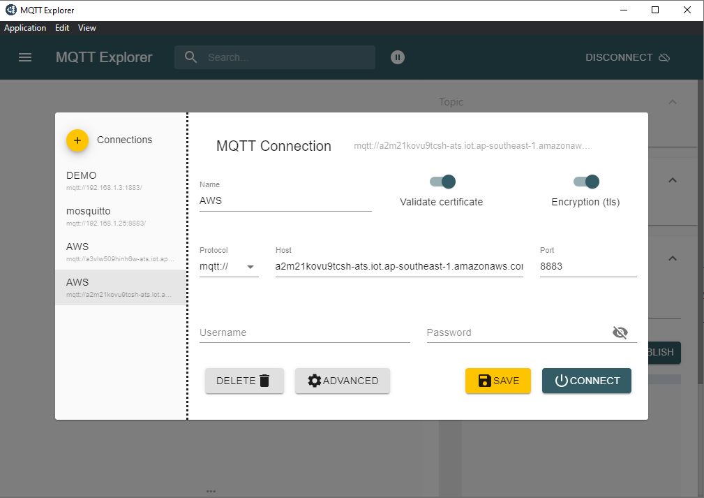 MQTT Explorer settings