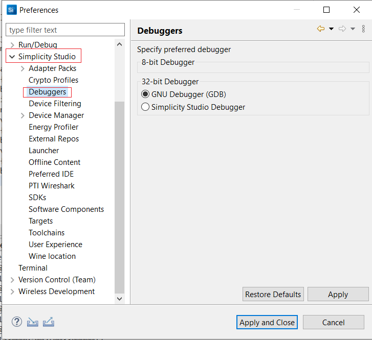 Select GNU Debugger