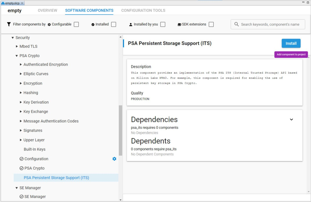 Security Software Component for Persistent Key Storage