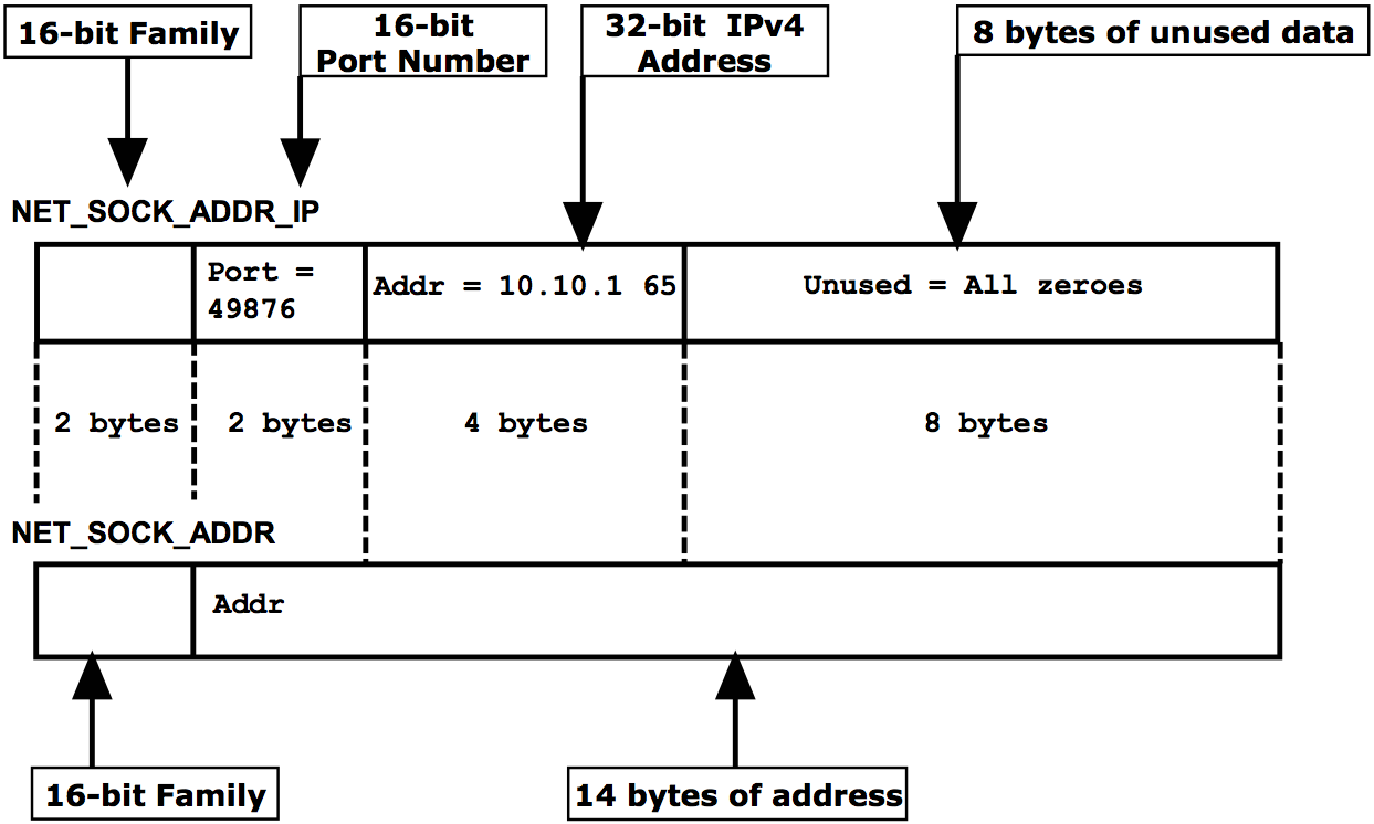 NET_SOCK_ADDR_IP is the IPv4 specific instance of the generic NET_SOCK_ADDR data structure