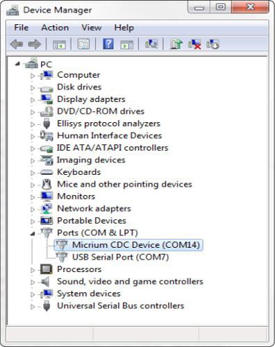 Figure 5 Windows Device Manager and Created Virtual COM Port