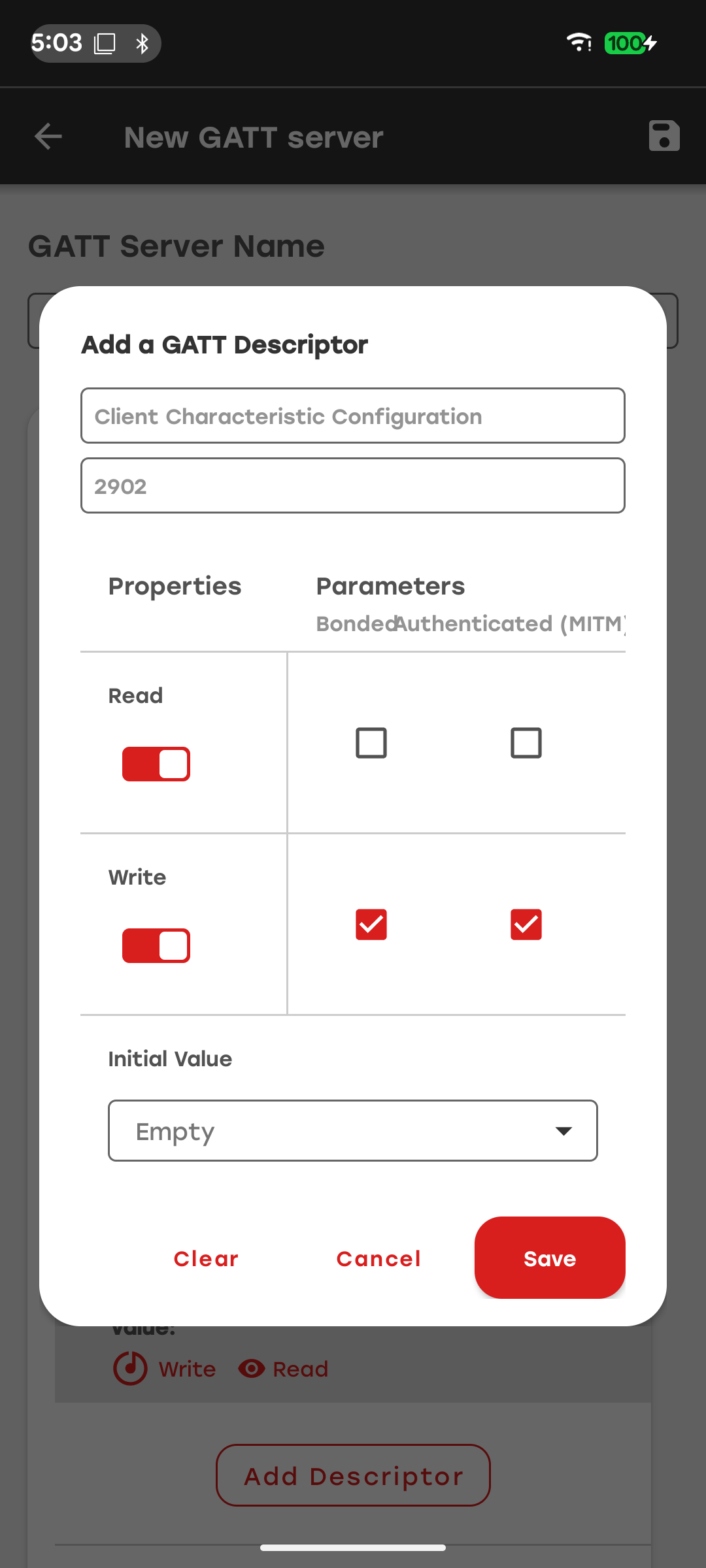 GATT Configurator Add Descriptor