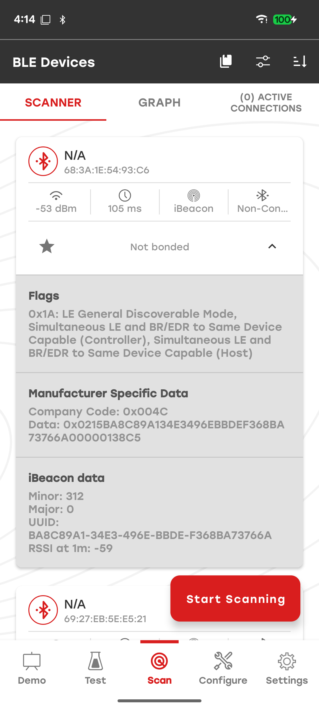 Scanner Adv Details iBeacon
