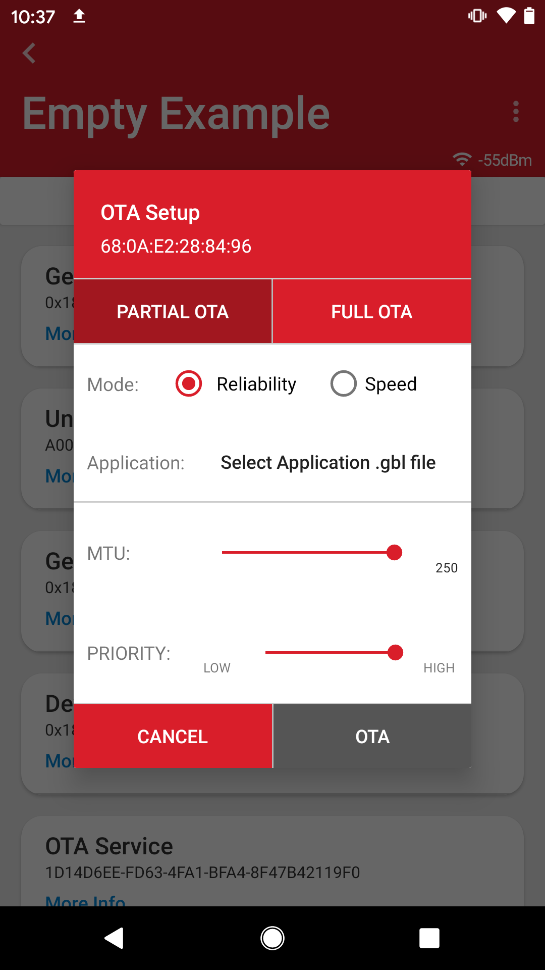 OTA setup view