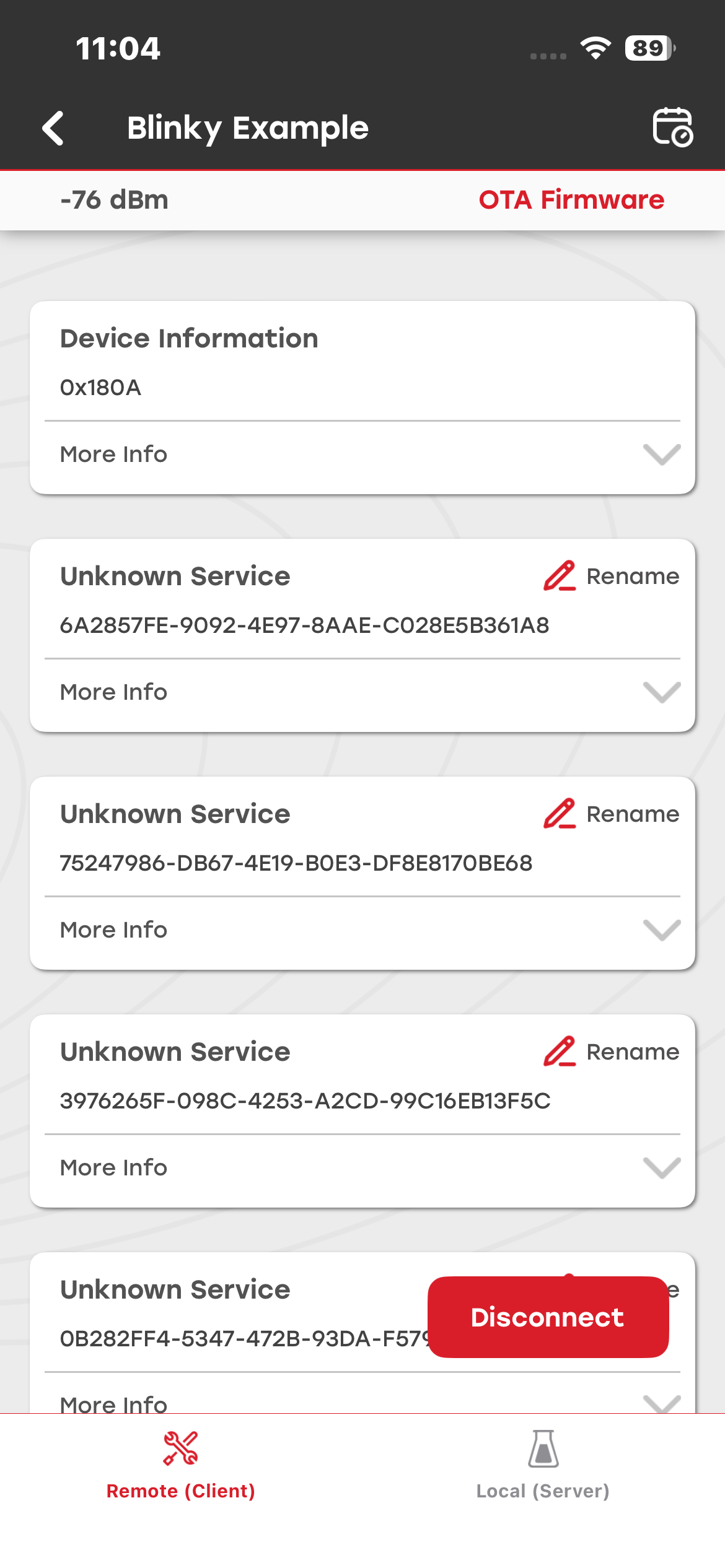 OTA popup menu