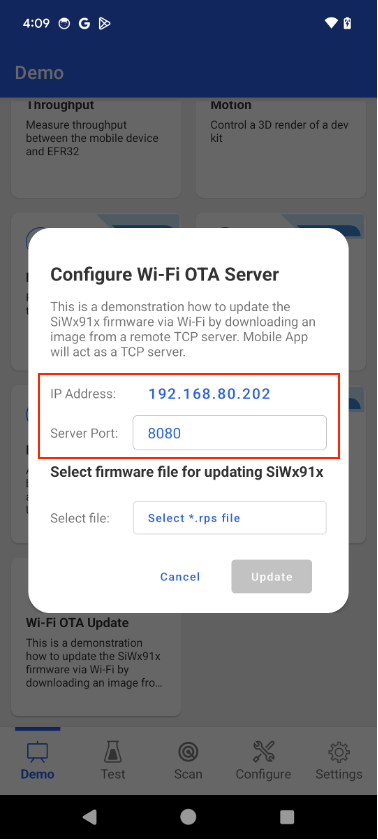 Configure Wi-Fi OTA Server