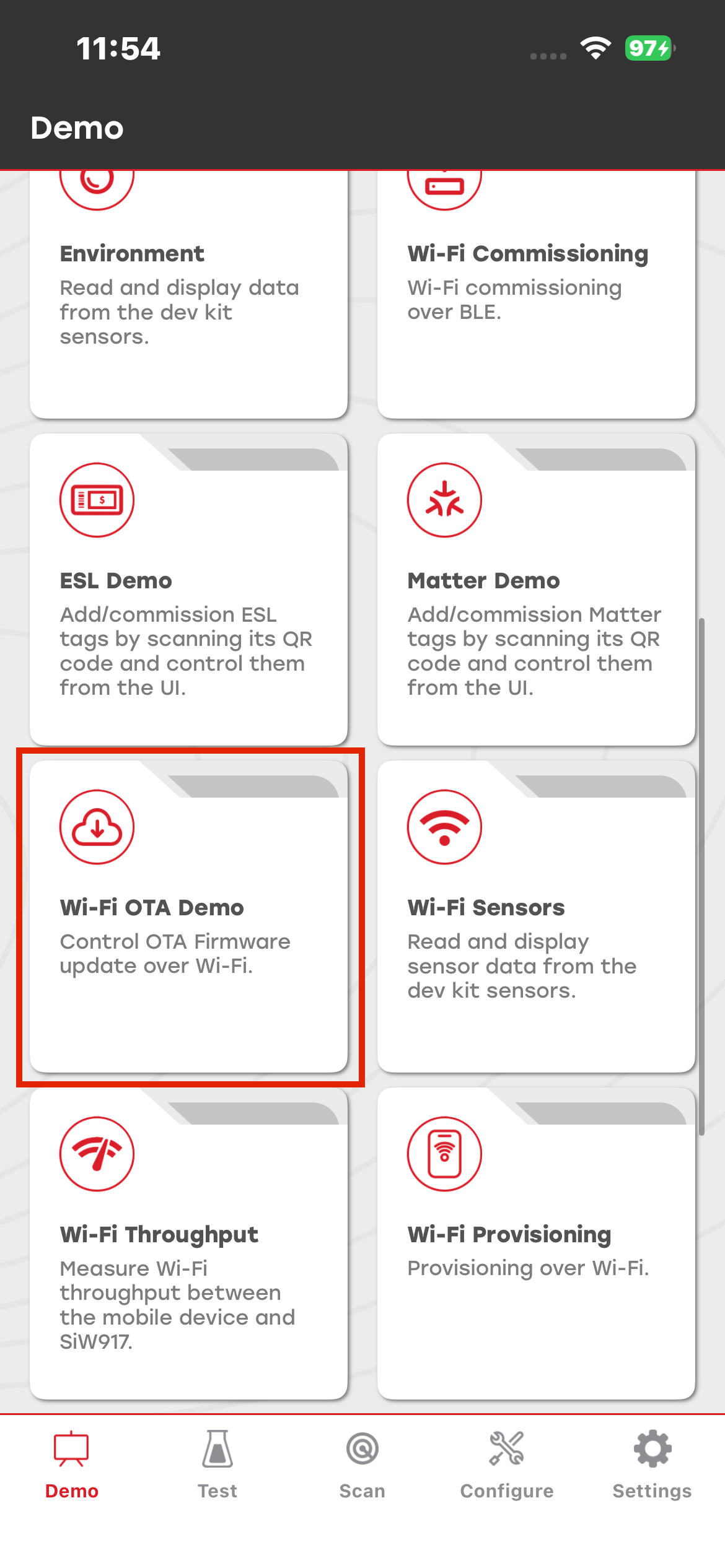 Wi-Fi OTA Update tile