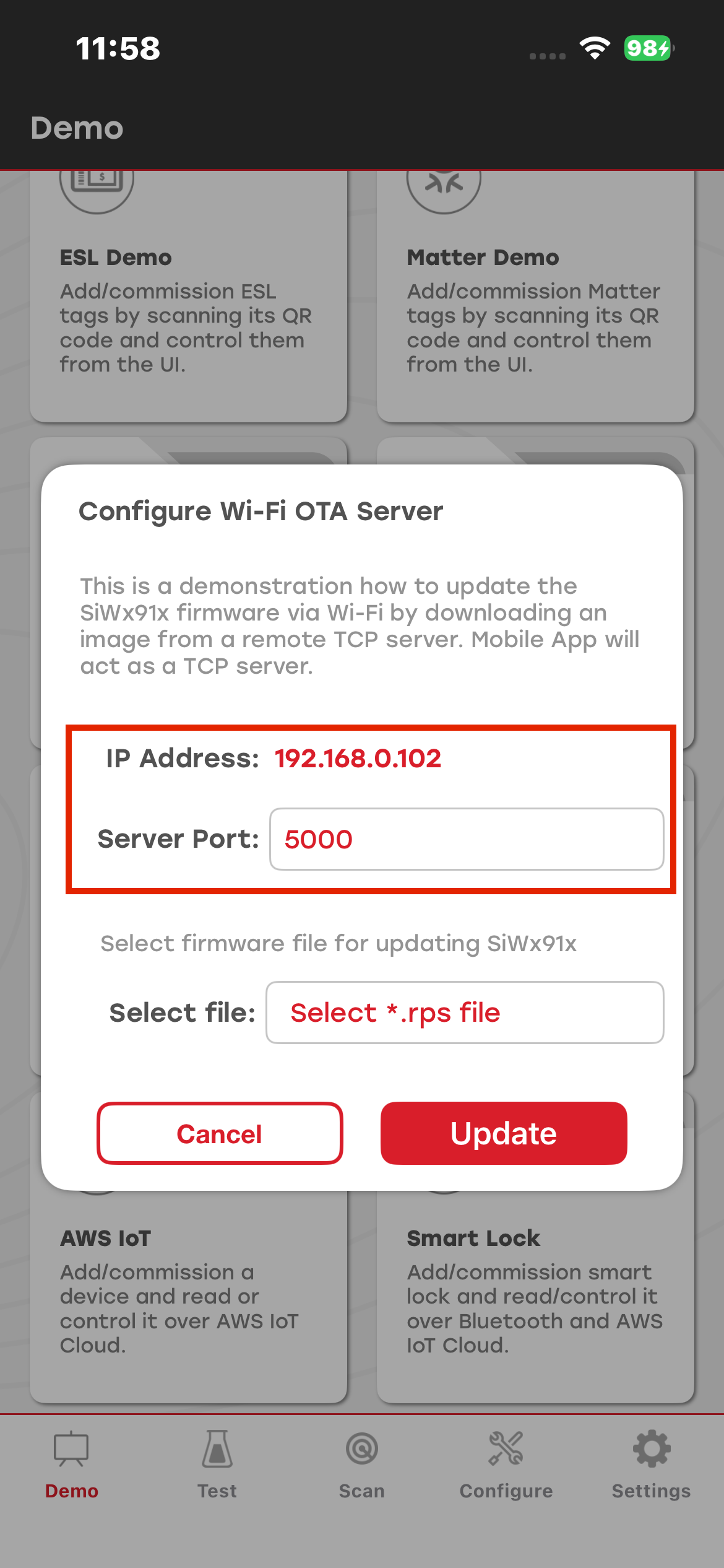 Configure Wi-Fi OTA Server