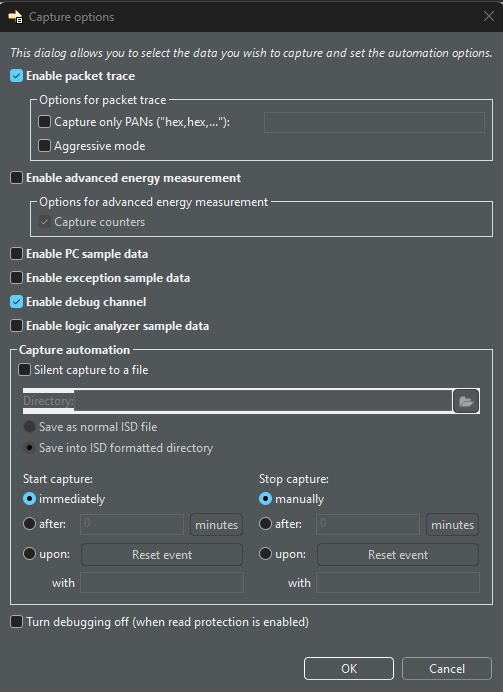 capture options dialog